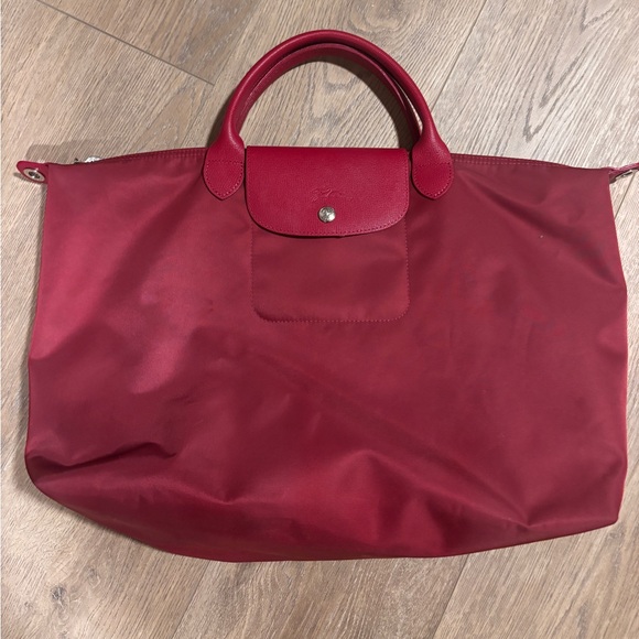 Longchamp Handbags - Longchamp Raspberry Nylon Tote Bag with Top Handles